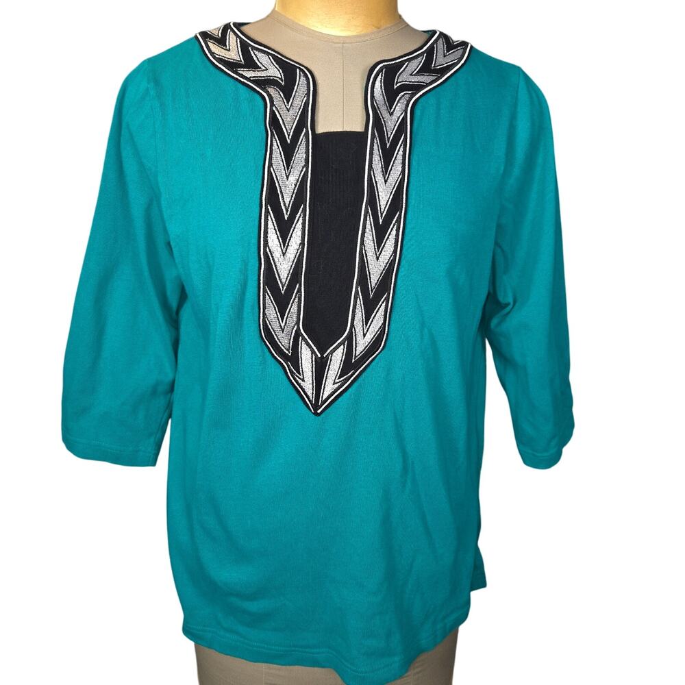 Bob Macke Womens L Wearable Art Tunic Top Embroidered‎ Chevron Boho Casual Chic